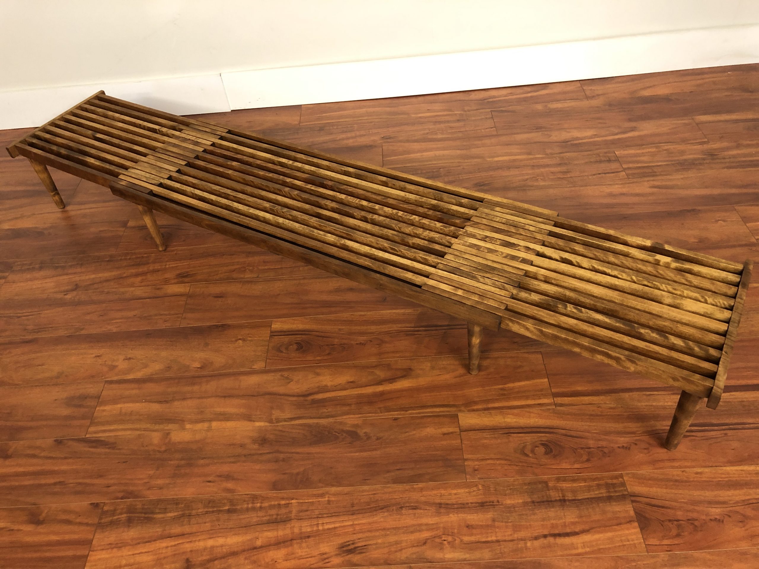 Saltram Bench SOLD - John Keal Brown Saltman Expandable Slat Bench - Modern to Vintage