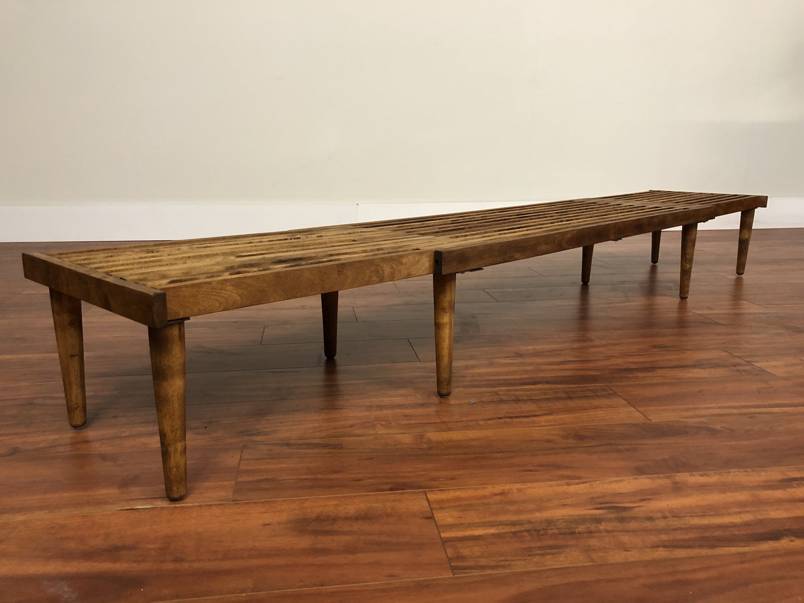 Saltram Bench SOLD - John Keal Brown Saltman Expandable Slat Bench - Modern to Vintage