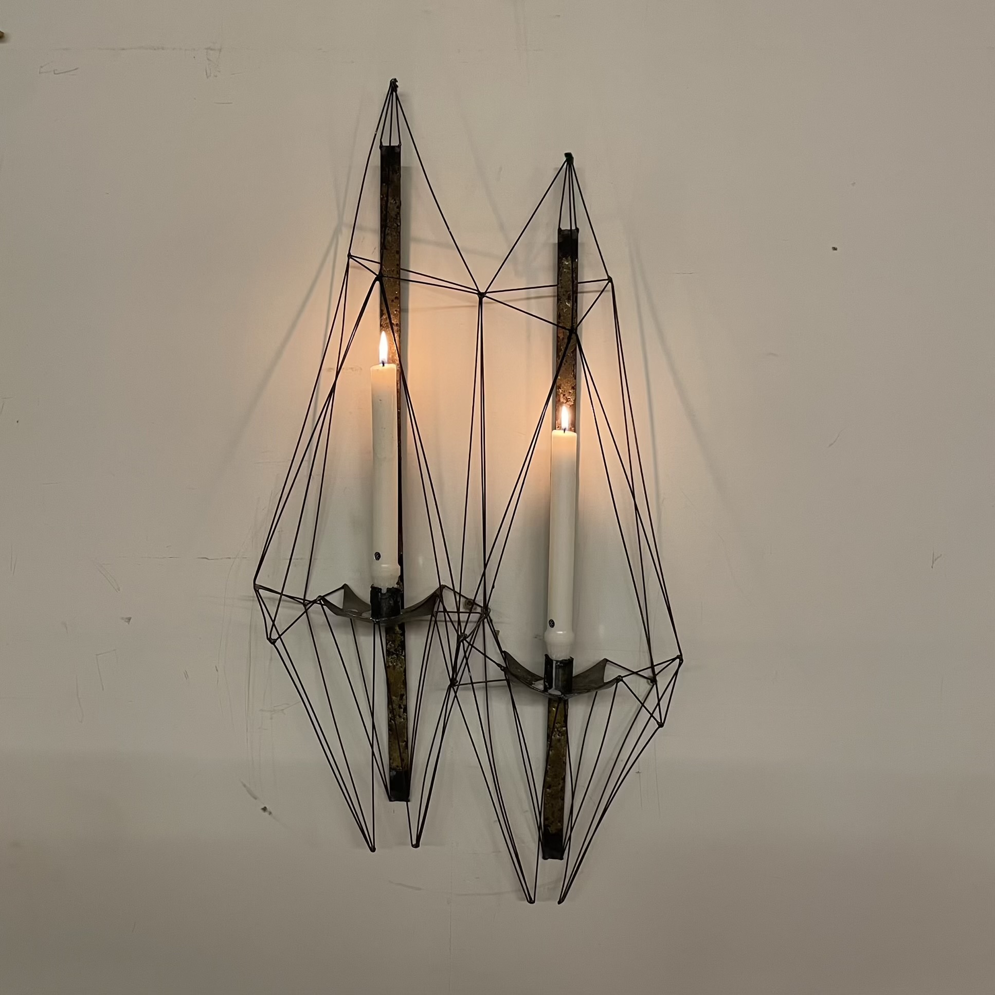 Brutalist Wire and Metal Wall Sconce Candle Holder – $275