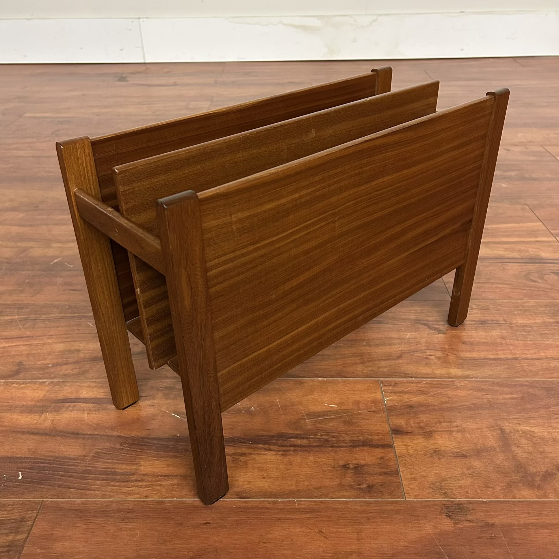 Vintage Mid-Century Dark Wood Magazine Holder – $175