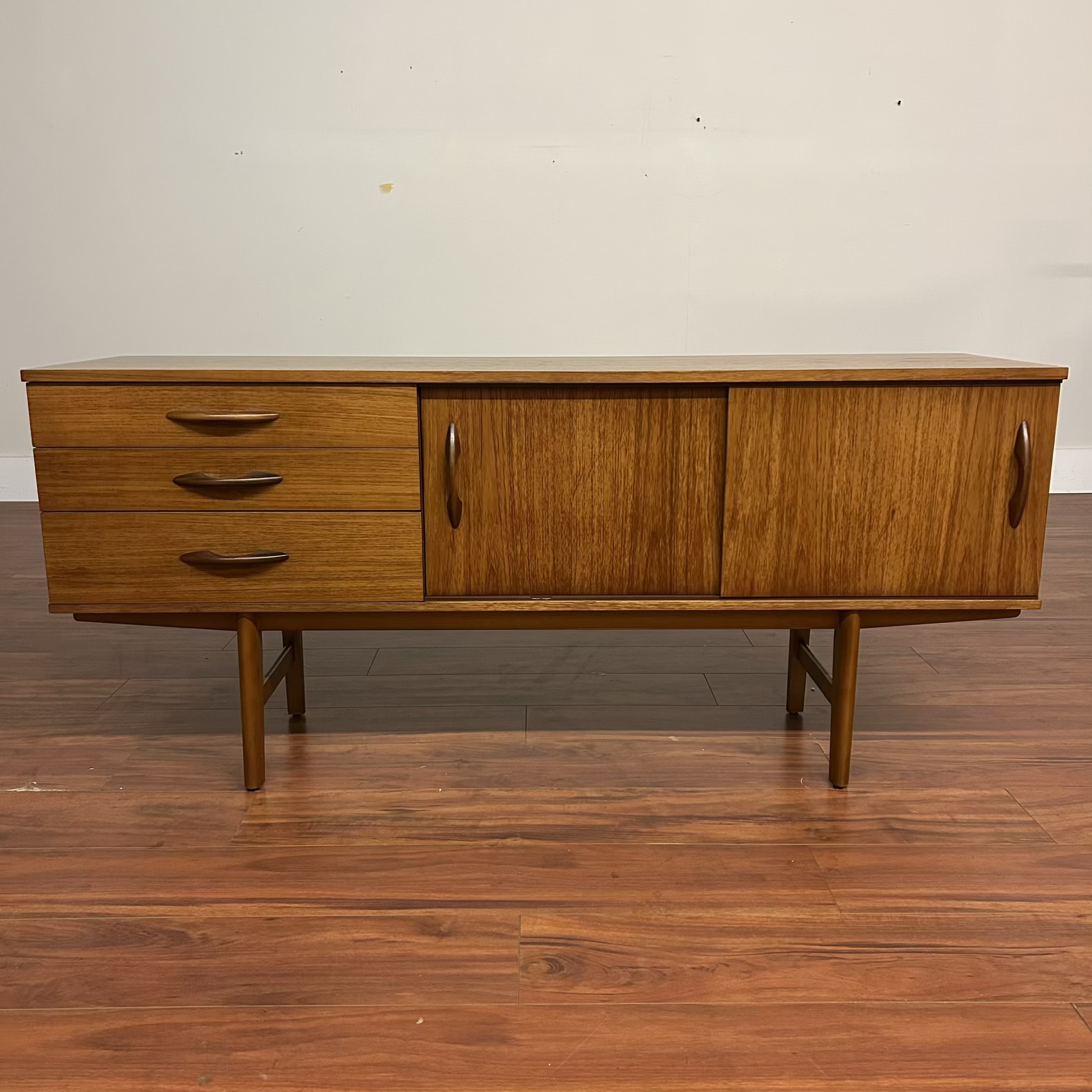 Vintage Mid-Century Sliding Door Teak Sideboard – $1695