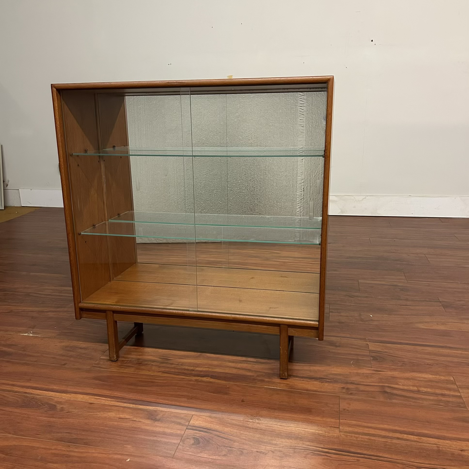 Vintage Teak Glass Door Mirrored Display Case – $695