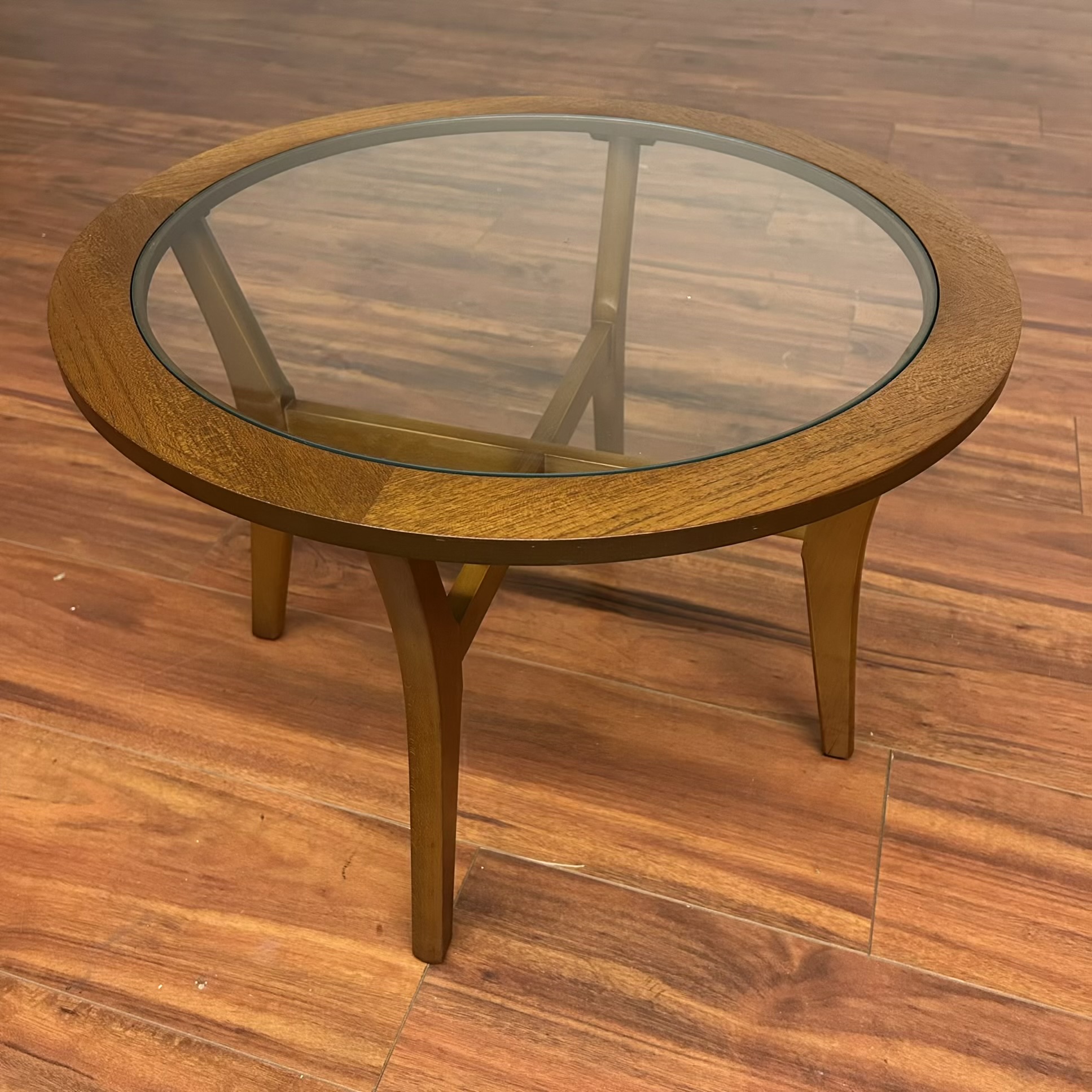 SOLD – Small Mid-Century Round Glass Top Side Table