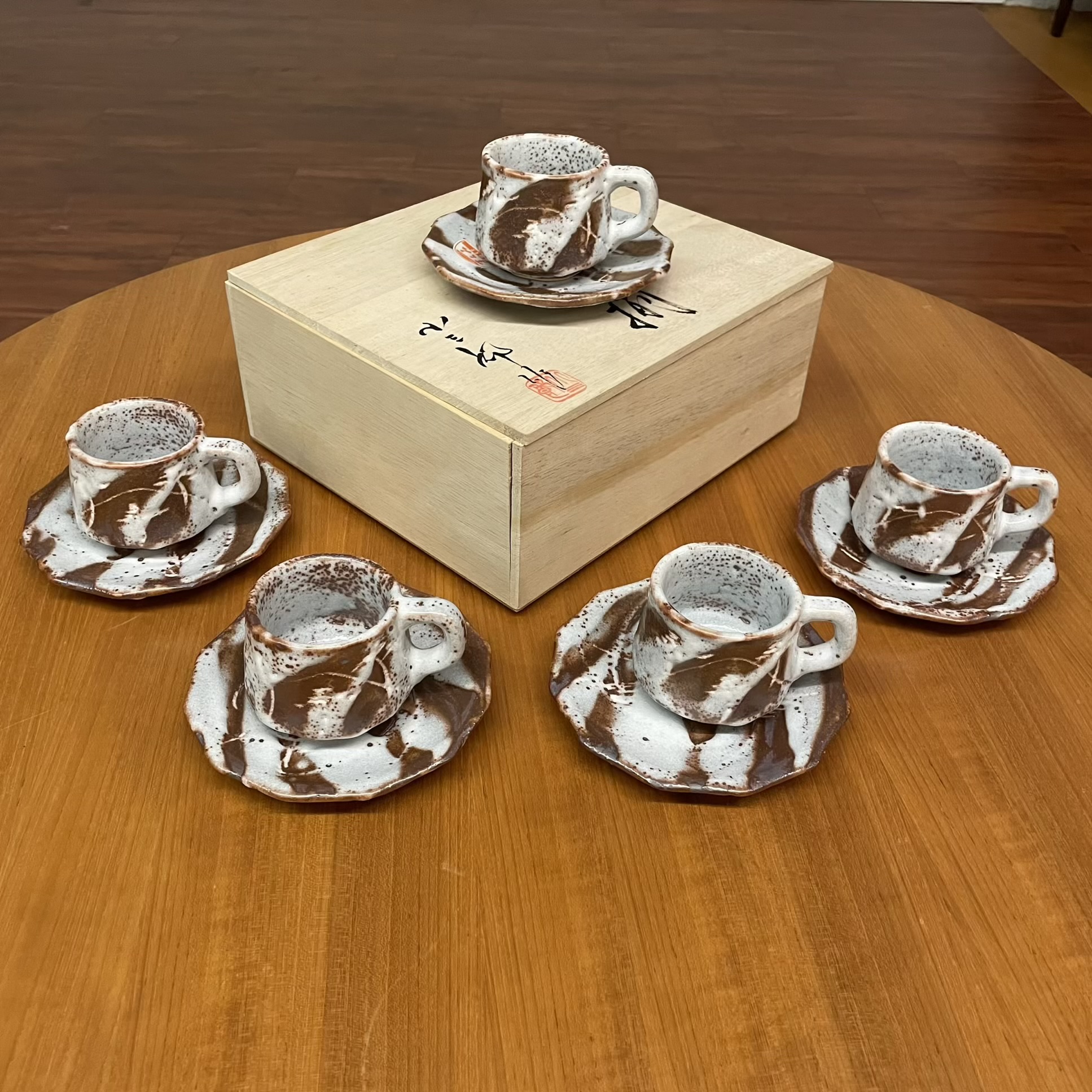 Kishi Shino Ware Coffee Cups & Saucers Set of 5 – $250